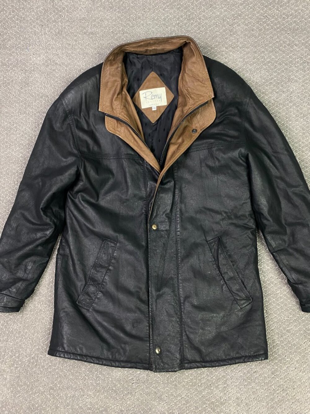 Vintage Remy Leather Jacket Mens 38 Black Brown Lambskin Buttery Soft